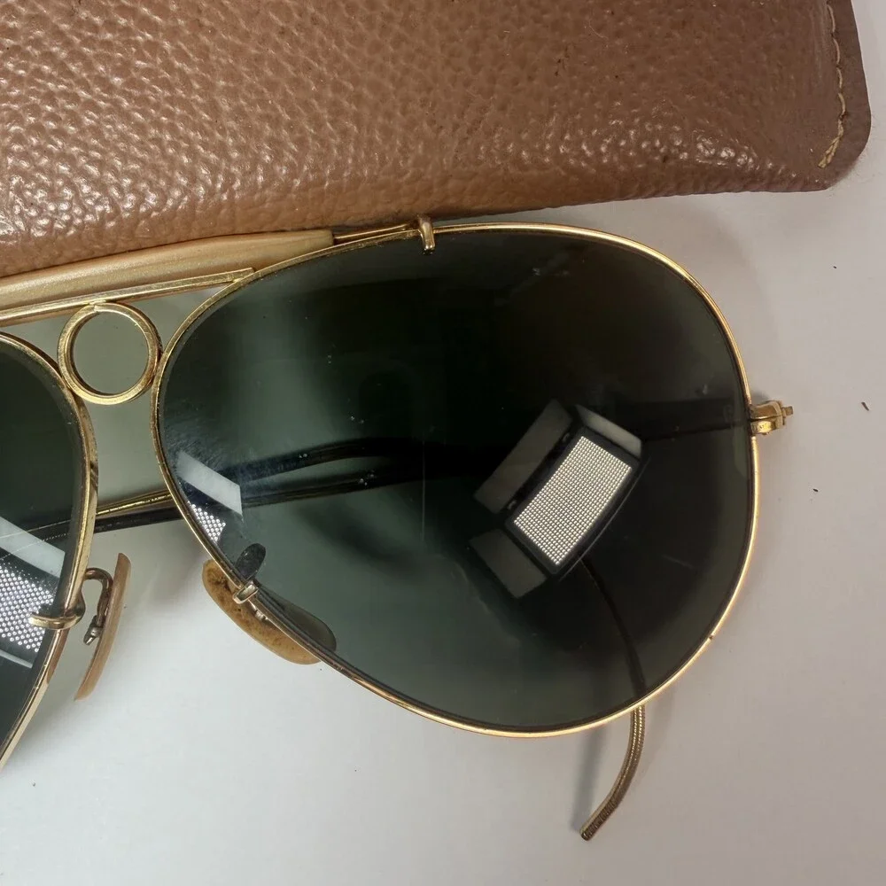 Ray-Ban Bausch & Lomb Outdoorsman Shooter Aviator Sunglasses Gold G-15 w/ Case